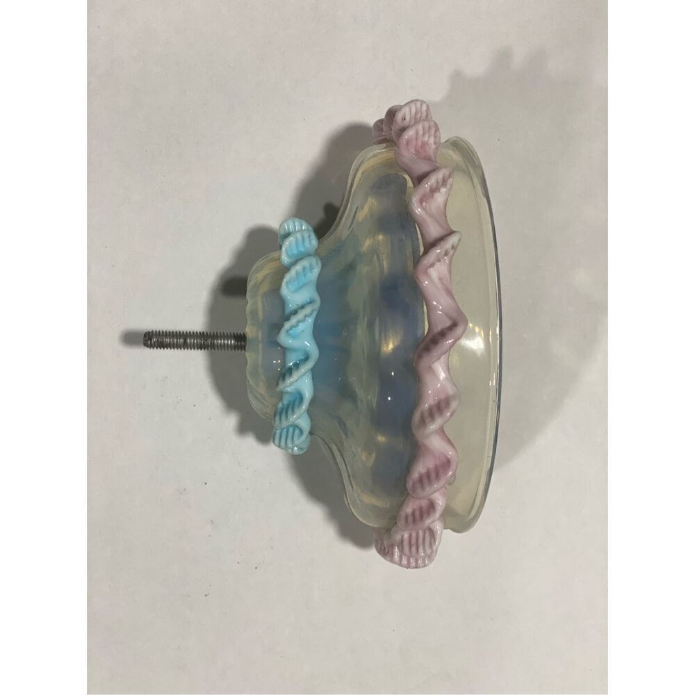 Antique Bobeche Chandelier Replacement Part Murano Glass Ruffled Pink Blue with